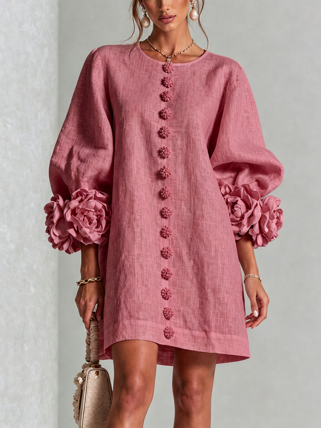 Robe chemise courte a imprime floral Diane - Vieux rose