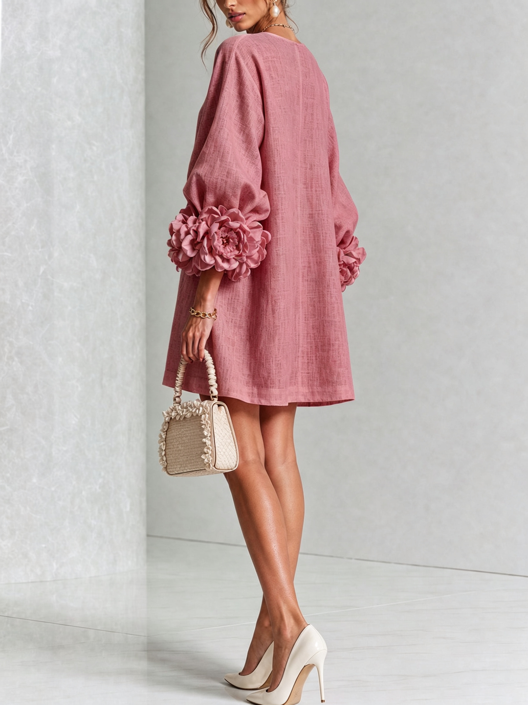 Robe chemise courte a imprime floral Diane - Vieux rose