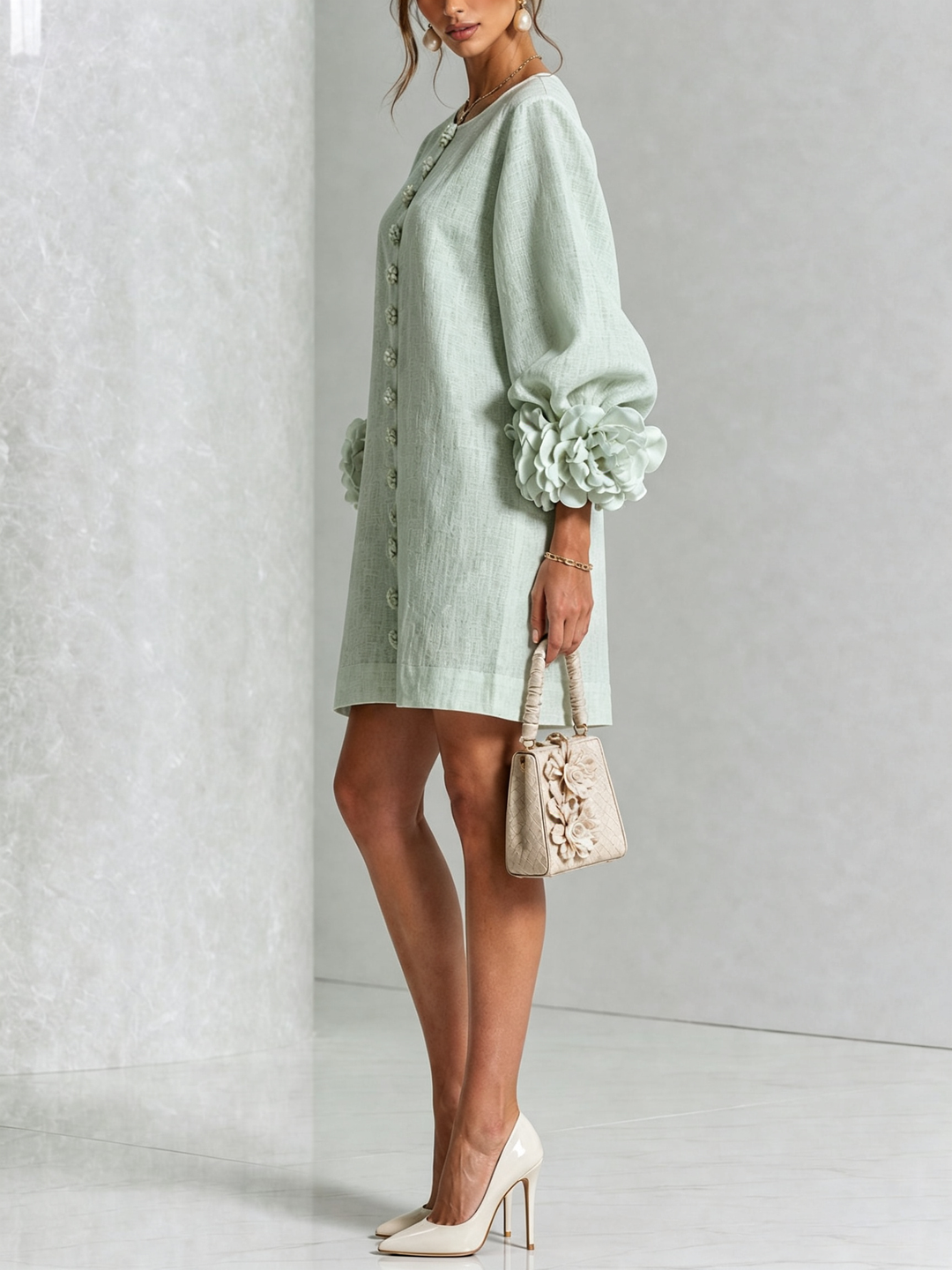 Robe chemise courte a imprime floral Diane - Vert sauge