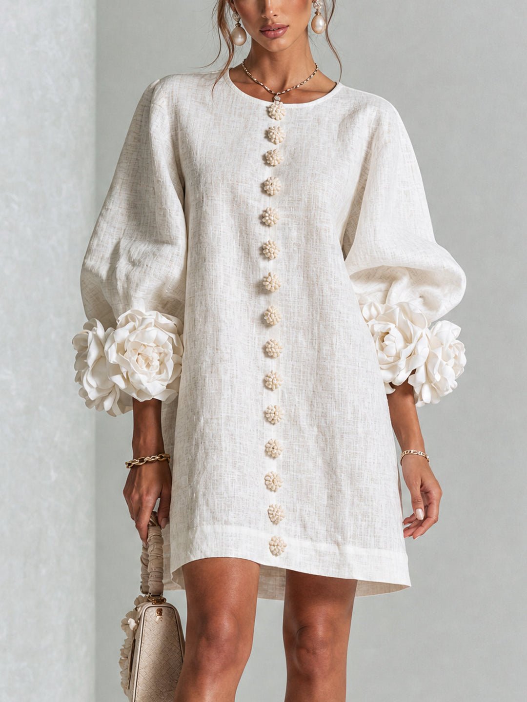 Robe chemise courte a imprime floral Diane - Blanc