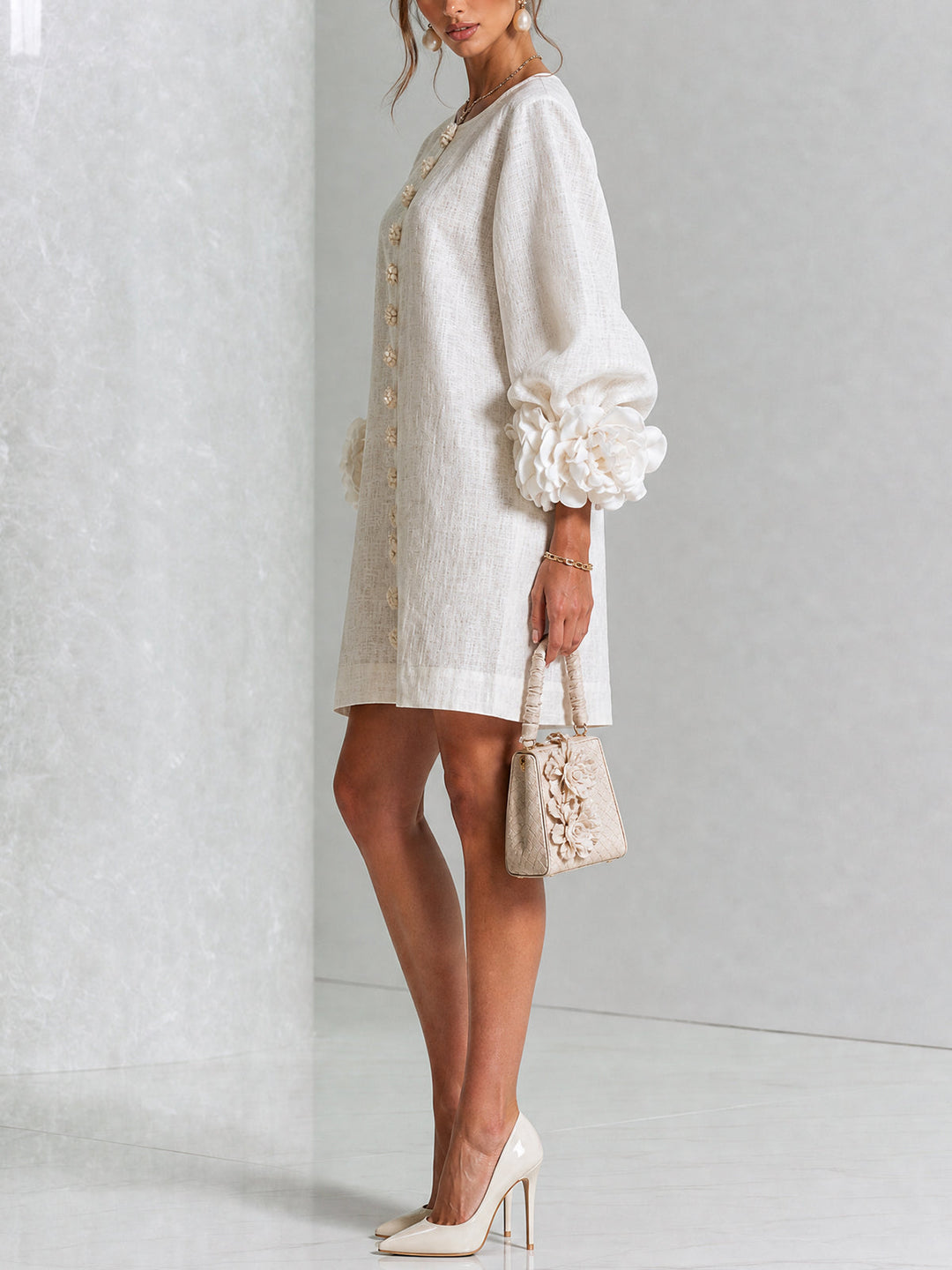 Robe chemise courte a imprime floral Diane - Blanc