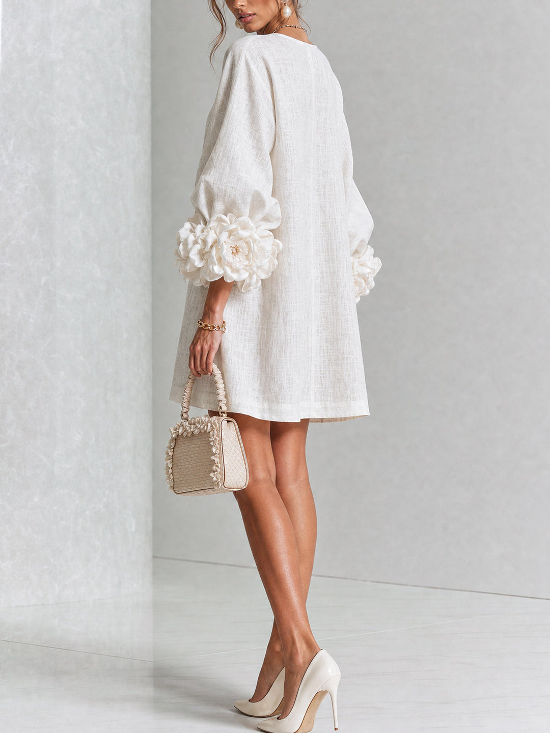 Robe chemise courte a imprime floral Diane - Blanc