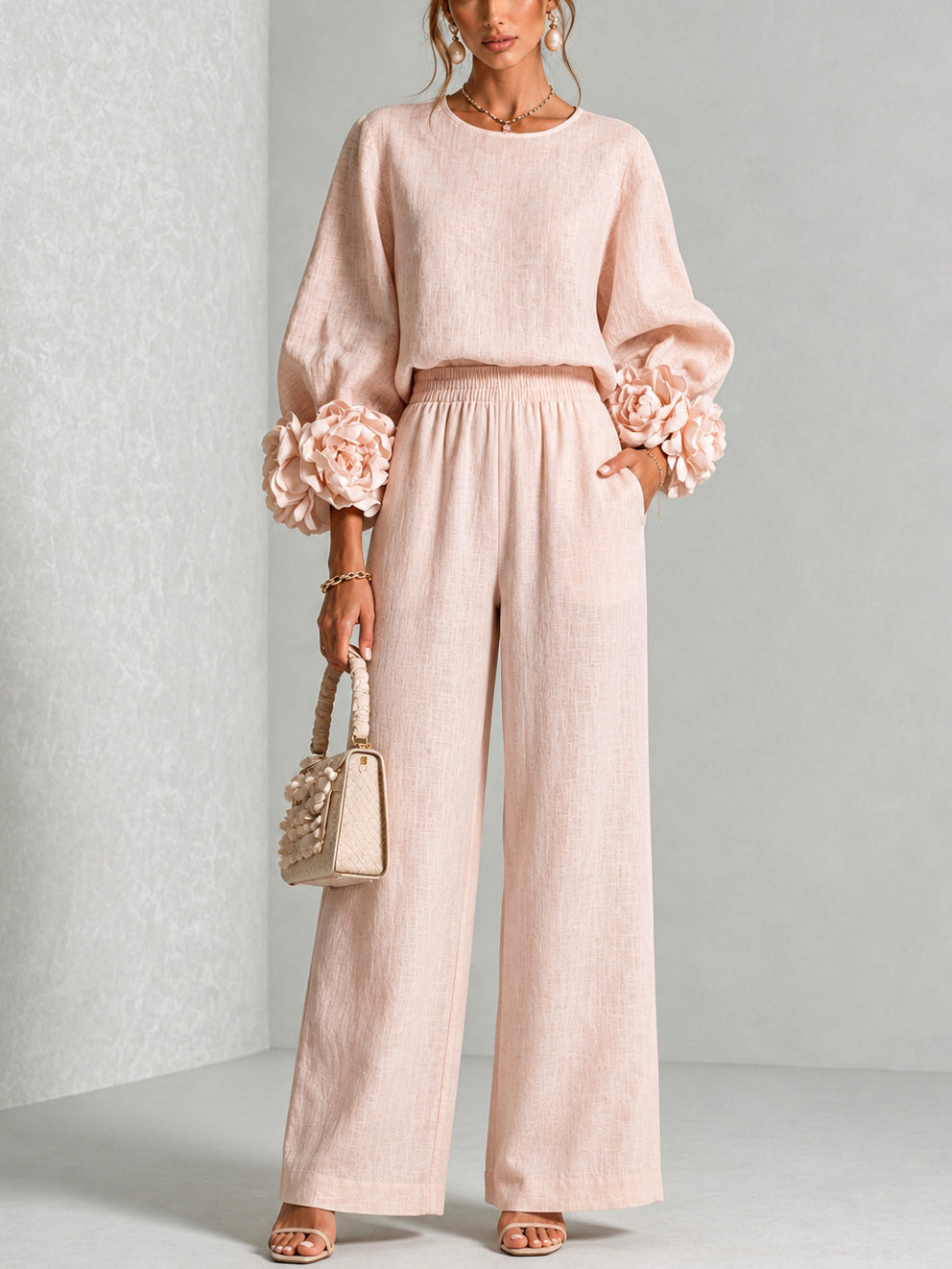Ensemble deux pièces fleuri Ophélie rose