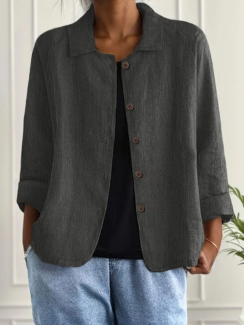 Blouse Célestine en tissu froissé gris anthracite pour femme
