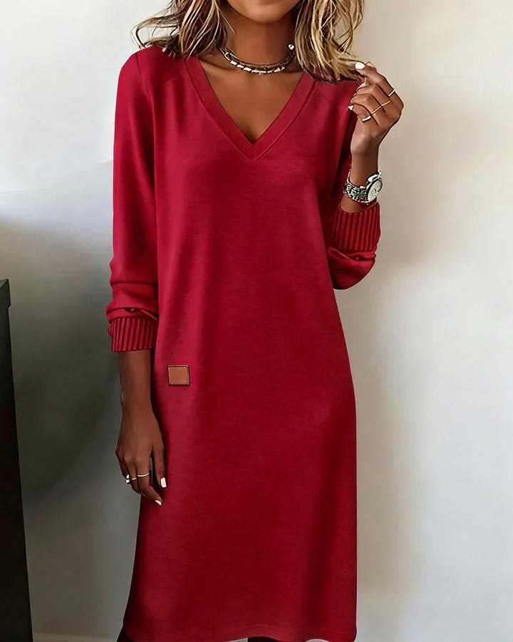 Robe midi Margaux col V rouge