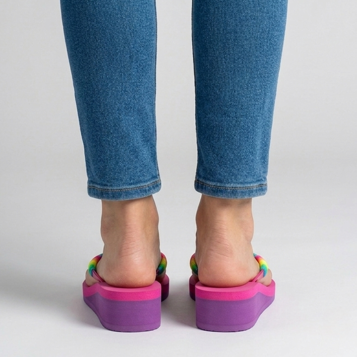 Sandales compensées Héloïse coloris Fuchsia détail