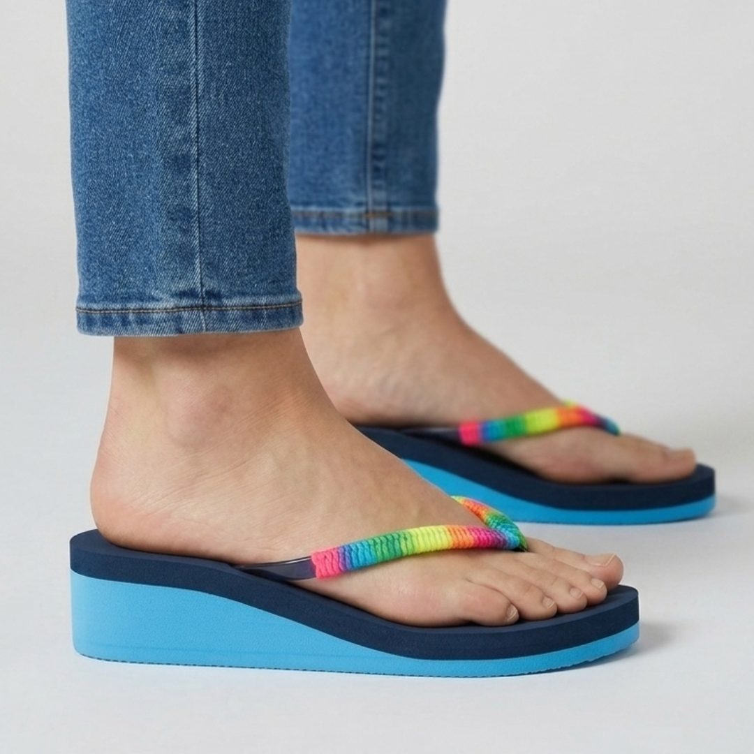 Sandales compensées Héloïse coloris Bleu vue de profil