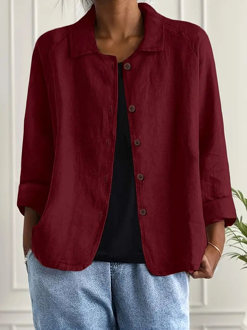 Blouse Oriane en rouge à manches longues
